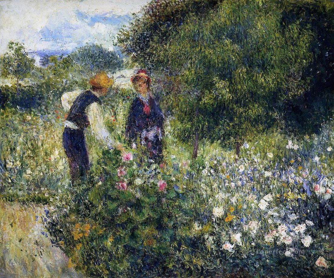 Enoir recogiendo flores Pierre Auguste Renoir Pintura al óleo